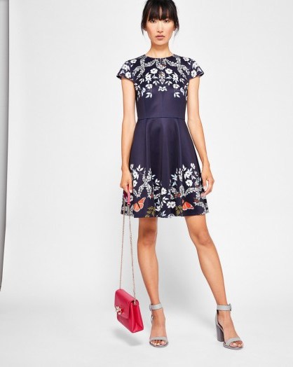 Ted Baker SAYDI Kyoto Gardens skater dress – blue floral fit and flare – party dresses - flipped