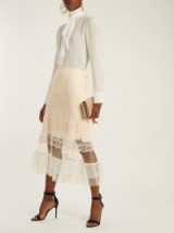 JONATHAN SIMKHAI Lace-panel silk-georgette skirt ~ semi sheer skirts