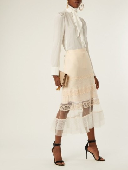 JONATHAN SIMKHAI Lace-panel silk-georgette skirt ~ semi sheer skirts - flipped