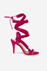 Lavish Alice Suede Ruffle Stiletto Sandals in Pink