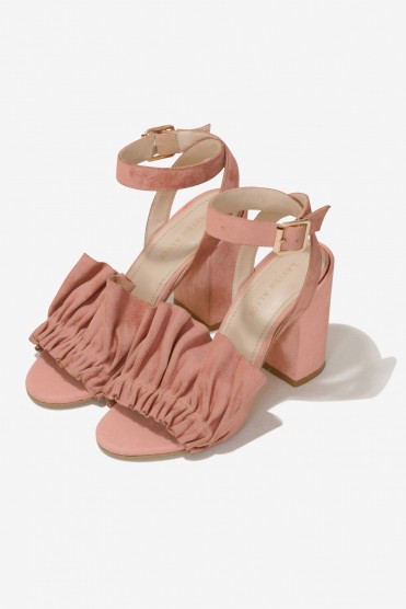 Lavish Alice Suede Ruffle Sandals in Soft Pink