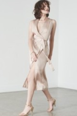 Lavish Alice Double Split Tux Dress in Sand Satin