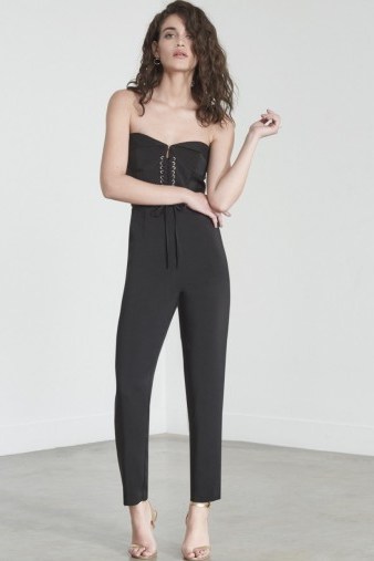 Lavish Alice Corset Detail Jumpsuit in Black ~ strapless front tie jumpsuits ~ party wear ~ evening fashion - flipped