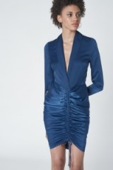 Lavish Alice Plunge Front Drawcord Dress in Navy Satin ~ blue luxe style dresses