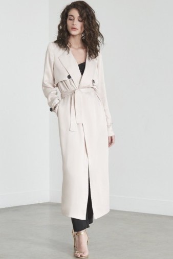 Lavish Alice Trench Coat in Sand Satin ~ luxe style lightweight coats - flipped