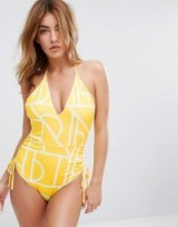Lavish Alice Plunge Neck Swimsuit With Tie Sides In Abstract Print