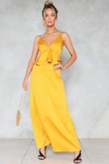 Nasty Gal Layer It on Thick Satin Dress ~ mustard-yellow maxi dresses