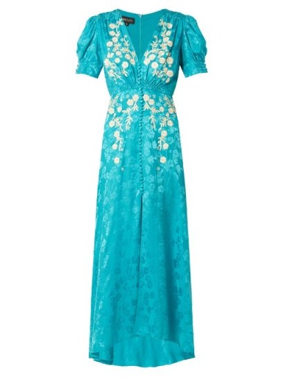 SALONI Lea embroidered floral-jacquard silk dress - flipped