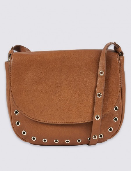 M&S COLLECTION Leather Eyelet Saddle Across Body Bag