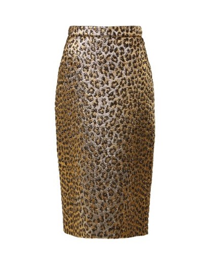 GUCCI Leopard-print jacquard pencil skirt ~ gold animal metallic skirts - flipped