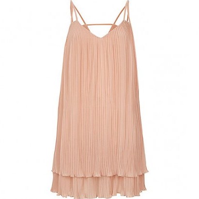 RIVER ISLAND Light pink pleated cami slip dress – strappy party dresses - flipped