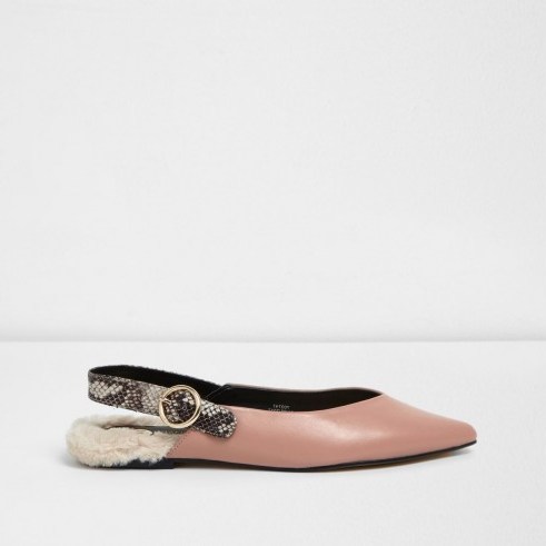 RIVER ISLAND Light pink slingback fur back pointed shoes - flipped