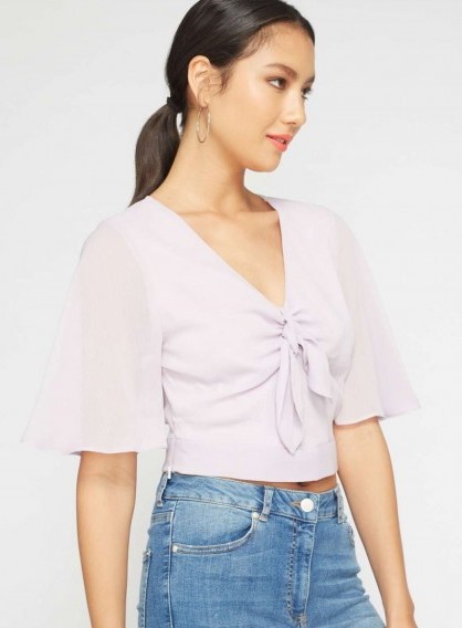 MISS SELFRIDGE Lilac Tie Front Angel T-Shirt - flipped