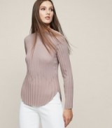 Reiss LINA PLEATED LONG-SLEEVED TOP DUSTY ROSE