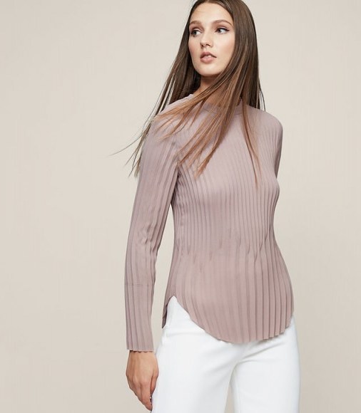 Reiss LINA PLEATED LONG-SLEEVED TOP DUSTY ROSE - flipped