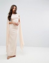 Lipsy Cape Detail Maxi Dress – long nude party dresses – statement evening wear