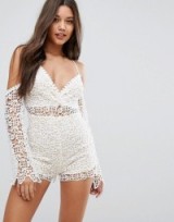 Lipsy Cold Shoulder Beach Playsuit In Lace