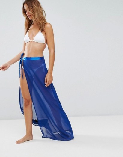 Lipsy Tie Side Beach Skirt With Split – sheer cobalt-blue holiday skirts – beachwear – coverups - flipped