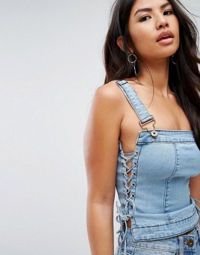 Liquor & Poker Denim Crop Top with Lace Up Detail - flipped