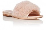 LOEFFLER RANDALL Domino Shearling & Leather Slide Sandals | pink fluffy slides | luxe flats