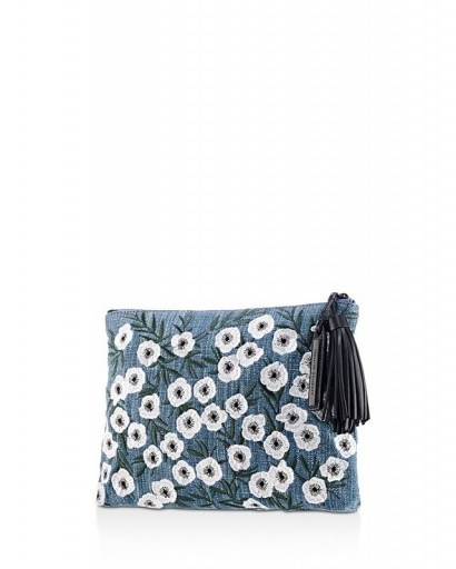 Loeffler Randall Woven Embroidery Tassel Pouch ~ floral embroidered pouches - flipped