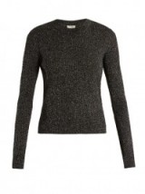 SAINT LAURENT Long-sleeved ribbed-knit lurex sweater | luxe grey sweaters