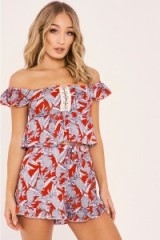 in the style LOTTA RED PINEAPPLE PRINT BARDOT TOP AND SHORTS CO ORD – off the shoulder tops