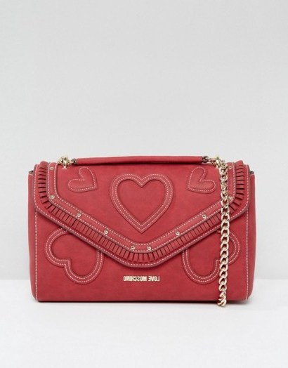 Love Moschino Suede Heart Shoulder Bag with Chain - flipped