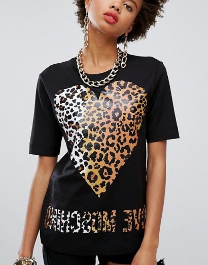 Love Moschino Wild Leopard Heart T-Shirt | animal print t-shirts - flipped