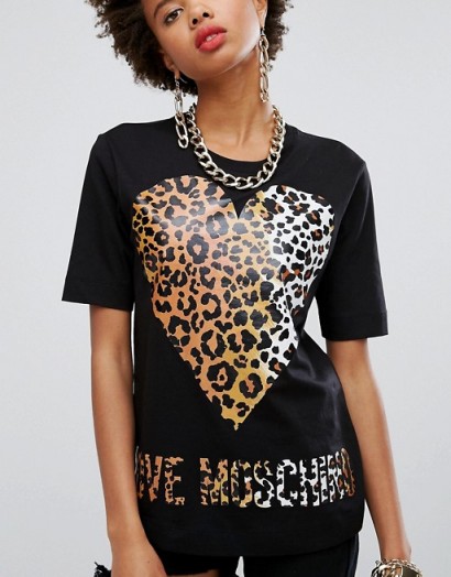 Love Moschino Wild Leopard Heart T-Shirt | animal print t-shirts