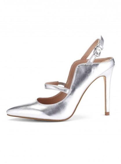MISS SELFRIDGE LYDIA Curve Sling Back Court Shoes ~ silver metallic courts - flipped