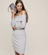Reiss MADELINE OFF-THE-SHOULDER KNITTED DRESS SILVER