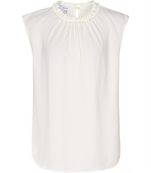 Reiss MAGDA GATHERED TANK TOP LILY WHITE / sleeveless frill neck tops - flipped