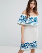 Maison Scotch Boho Off The Shoulder Dress With Embroidery ~ floral embroidered bardot dresses