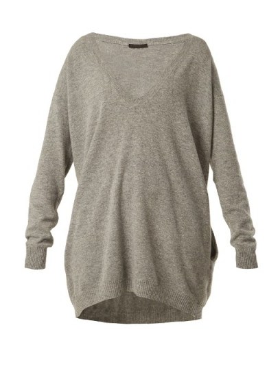 THE ROW Maita deep V-neck wool and cashmere-blend sweater ~ slouchy grey sweaters ~ knitwear - flipped