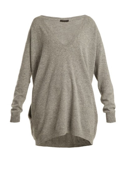 THE ROW Maita deep V-neck wool and cashmere-blend sweater ~ slouchy grey sweaters ~ knitwear