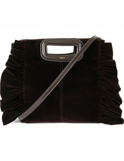 MAJE Velvet cross-body bag ~ bordeaux ruffle bags ~ dark red handbags - flipped