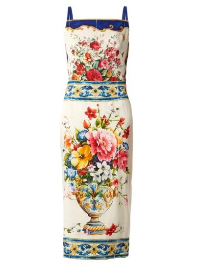 DOLCE & GABBANA Majolica-print square-neck charmeuse dress ~ beautiful floral printed dresses ~ chic Italian fashion - flipped