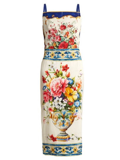 DOLCE & GABBANA Majolica-print square-neck charmeuse dress ~ beautiful floral printed dresses ~ chic Italian fashion