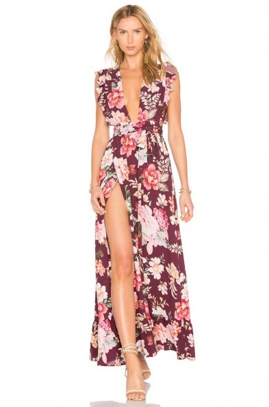 MAJORELLE SWEET PEA DRESS | plunge front floral maxi dresses - flipped