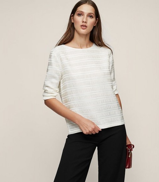REISS MANDY PLEAT-DETAIL LONG-SLEEVED TOP OFF WHITE - flipped