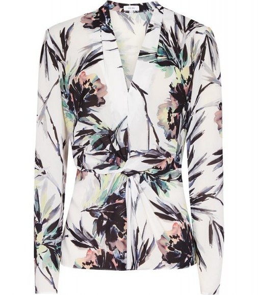 Reiss MARIA PRINTED TWIST-FRONT TOP ~ floral tops - flipped