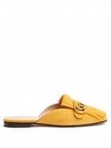 GUCCI Marmont fringed suede backless loafers | chic mustard-yellow flats