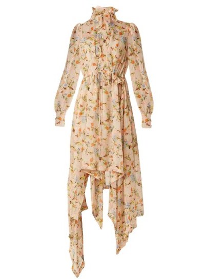 PREEN BY THORNTON BREGAZZI Martha floral-print silk-georgette dress ~ romantic high neck dresses - flipped
