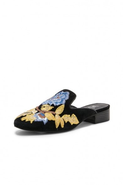 Matisse BIANCA MULE | floral embroidered flat mules | suede slip on flats - flipped