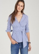 BAUKJEN MATTIE STRIPE BLOUSE / wrap blouses / blue and white striped / tie waist