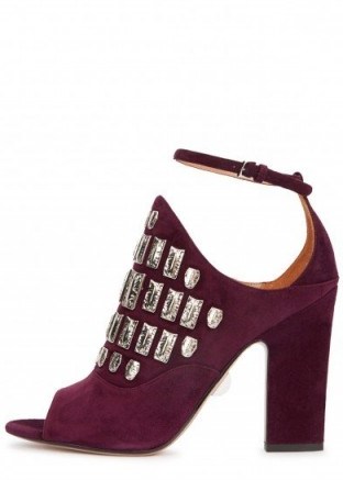 SAMUELLE FAILLI Maya plum suede sandals | purple embellished high heel shoes - flipped