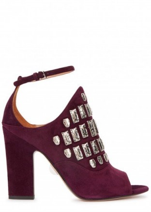 SAMUELLE FAILLI Maya plum suede sandals | purple embellished high heel shoes