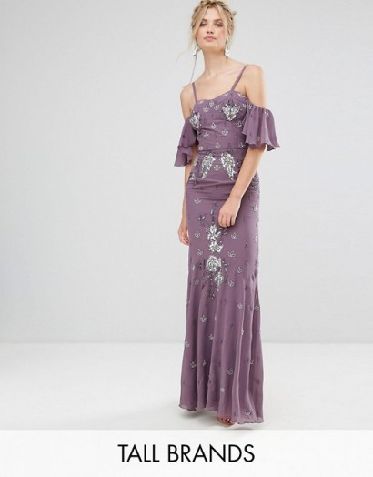 Maya Tall Sequin Top Tulle Maxi Dress With Fluted Sleeve Detail