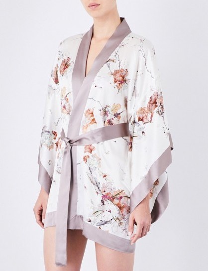 MENG Floral-print silk-satin kimono robe ~ sleepwear ~ robes - flipped